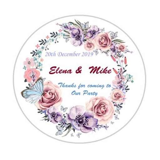 Personalised Labels/Invitations/Stickers - Text with Purple & Pink Wreath