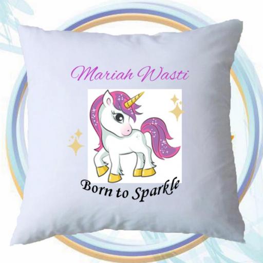 Unicorn Inspired 'Born to Sparkle' Personalised Cushion Cover - Add Name