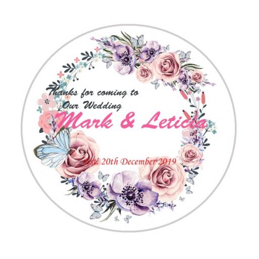 Personalised Labels/Invitations/Stickers - Text with Purple & Pink Wreath