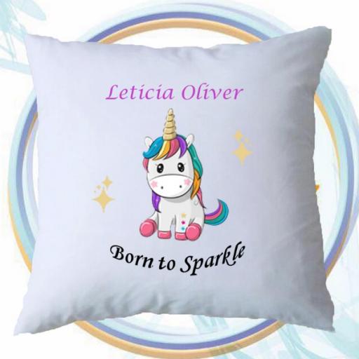 Personalised 'Born to Sparkle' Cushion Cover with Unicorn Design – Add Name