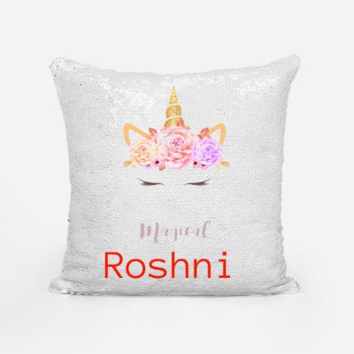 Personalised Sequin Magic Cushion Cover with Unicorn Design – Add Name
