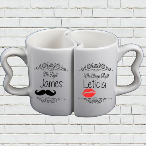 Personalised Mr and Mrs Couple Mugs - Mr Right and Mrs Always Right