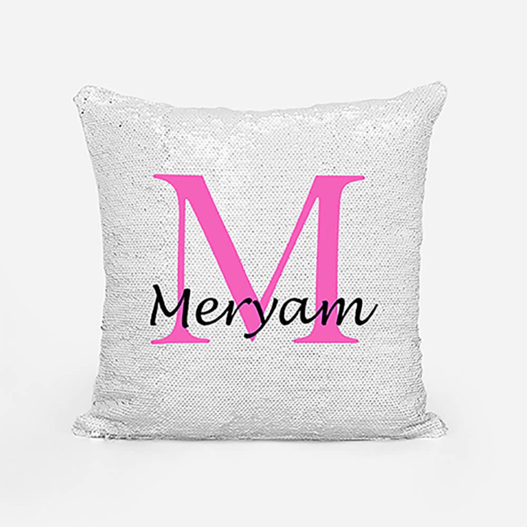 initial sequin pillow