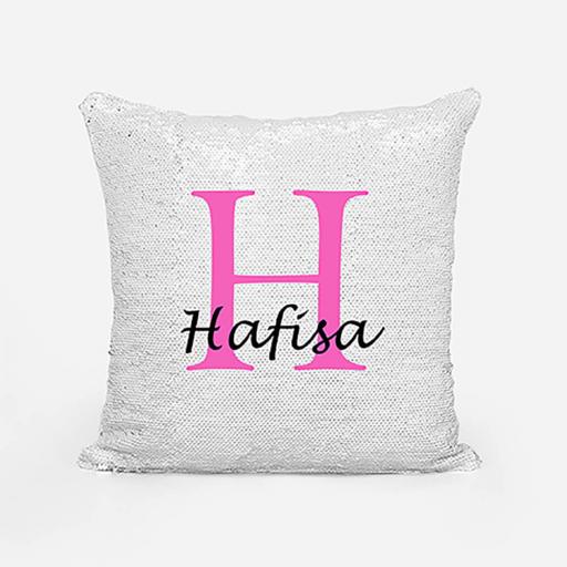 Personalised Sequin Magic Cushion For Her - Initial H and Name