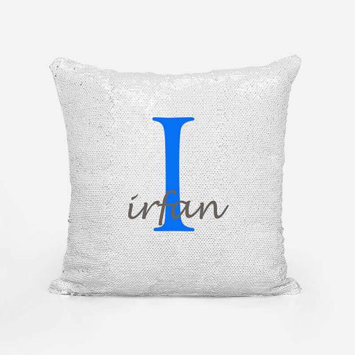 Personalised Sequin Magic Cushion For Him - Initial I and Name