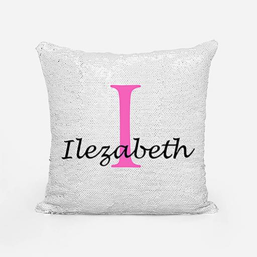 Personalised Sequin Magic Cushion For Her - Initial I and Name