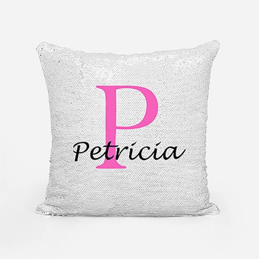 Personalised Sequin Magic Cushion For Her - Initial P and Name