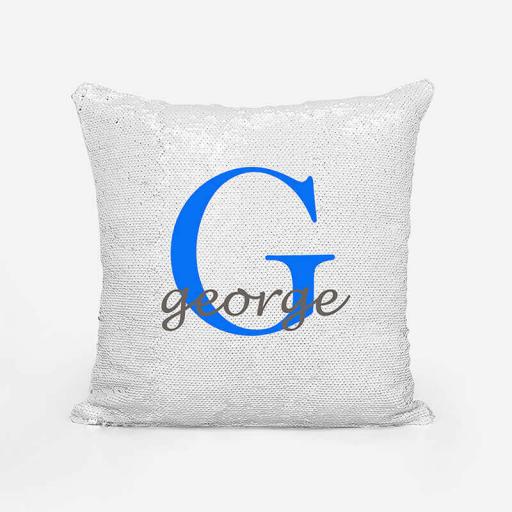 Personalised Sequin Magic Cushion For Him - Initial G and Name