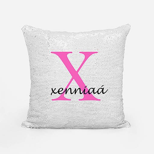 Personalised Sequin Magic Cushion For Her - Initial X and Name