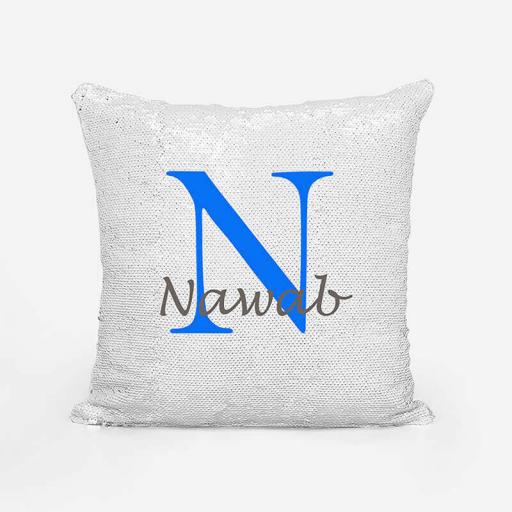 Personalised Sequin Magic Cushion For Him - Initial N and Name