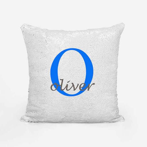 Personalised Sequin Magic Cushion For Him - Initial O and Name