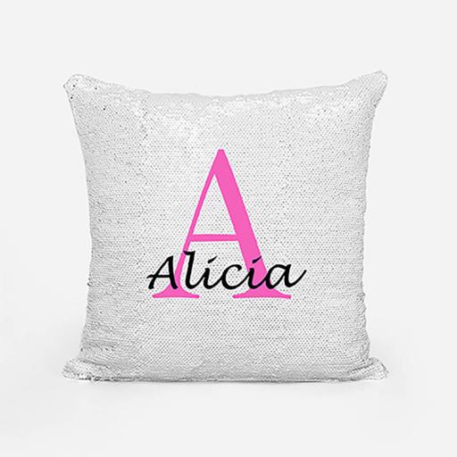 Personalised Sequin Magic Cushion For Her - Initial A and Name