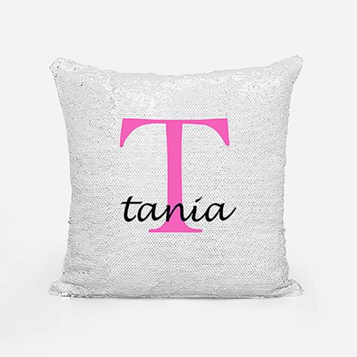 Personalised Sequin Magic Cushion For Her - Initial T and Name