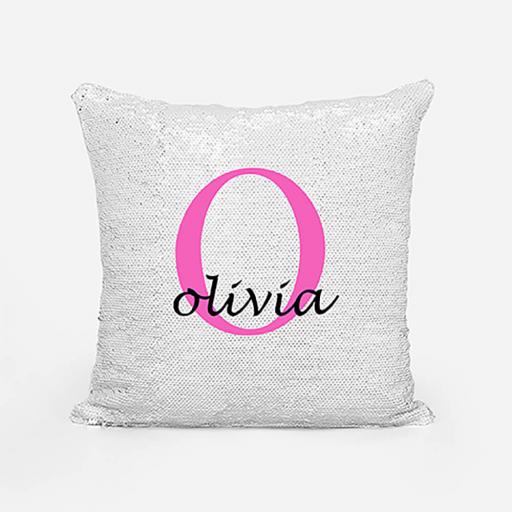 Personalised Sequin Magic Cushion For Her - Initial O and Name