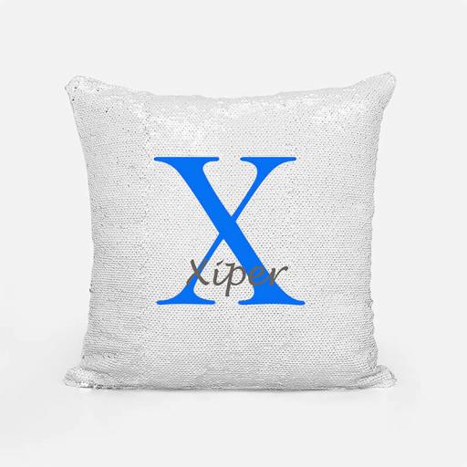 Personalised Sequin Magic Cushion For Him - Initial X and Name