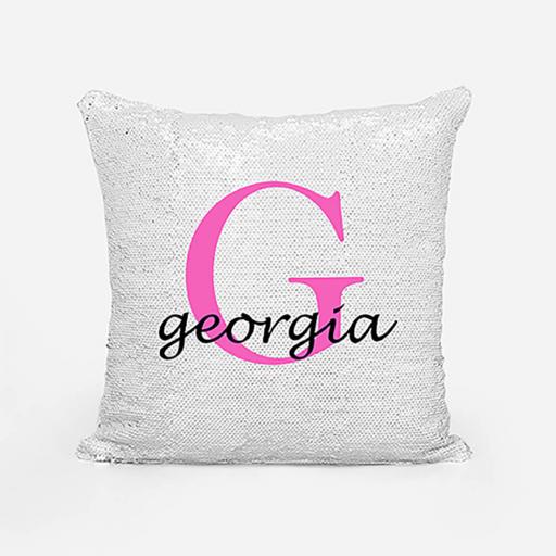Personalised Sequin Magic Cushion For Her - Initial G and Name