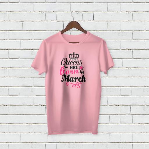 Personalised Text Your Name On Crown Logo Queens Are Born In March T-Shirt (1).jpg