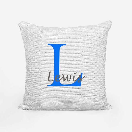 Personalised Sequin Magic Cushion For Him - Initial L and Name