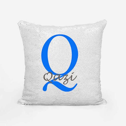 Personalised Sequin Magic Cushion For Him - Initial Q and Name