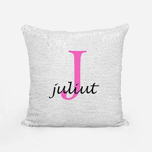 Personalised Sequin Magic Cushion For Her - Initial J and Name