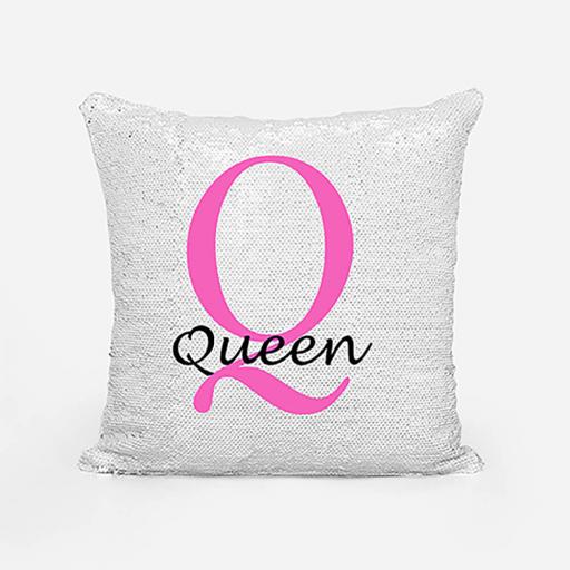 Personalised Sequin Magic Cushion For Her - Initial Q and Name