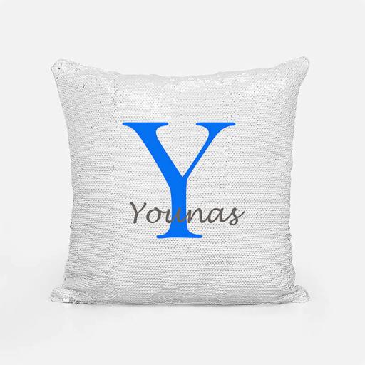 Personalised Sequin Magic Cushion For Him - Initial Y and Name