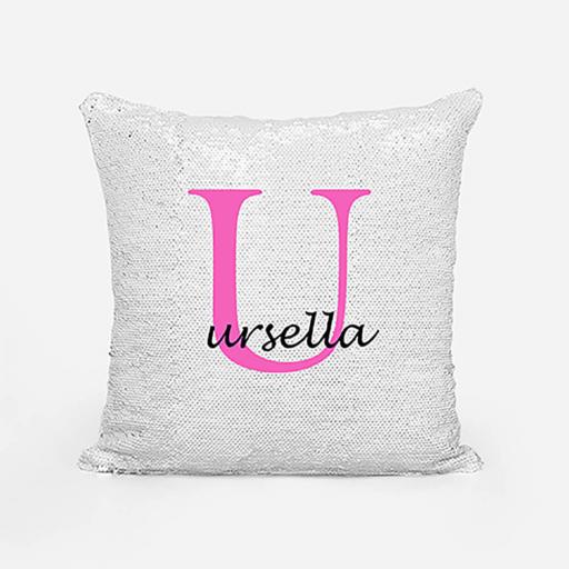 Personalised Sequin Magic Cushion For Her - Initial U and Name