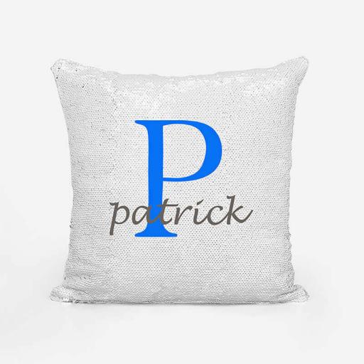 Personalised Sequin Magic Cushion For Him - Initial P and Name