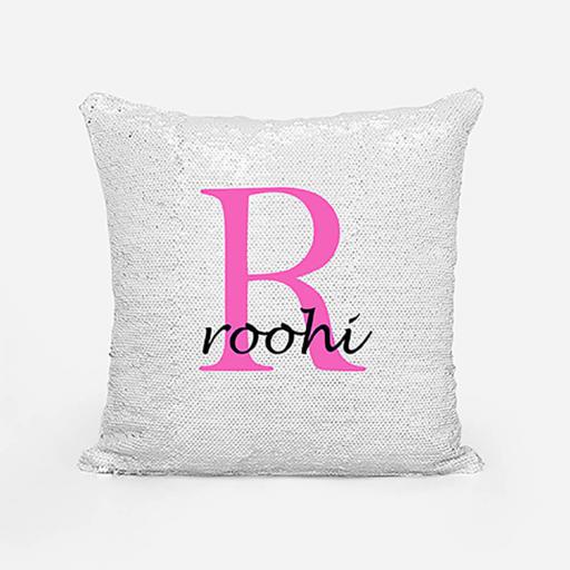 Personalised Sequin Magic Cushion For Her - Initial R and Name