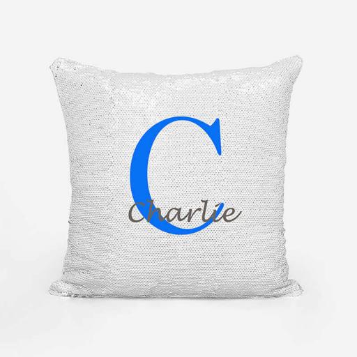 Personalised Sequin Magic Cushion For Him - Initial C and Name