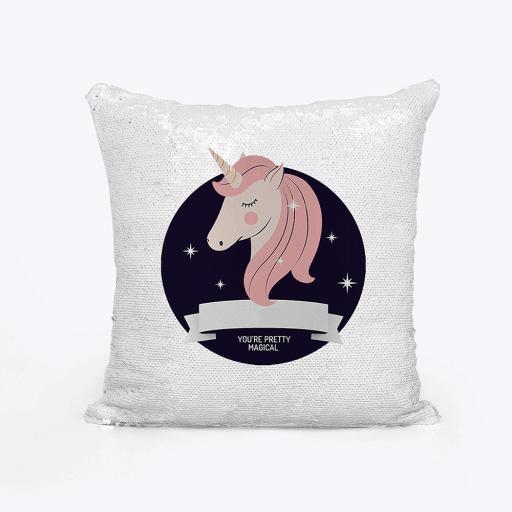 Personalised Sequin Magic Cushion Cover with Unicorn Design – Add Name
