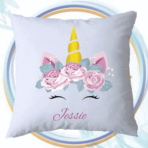 Personalised Cushion Cover with Rose Unicorn Design – Add Name