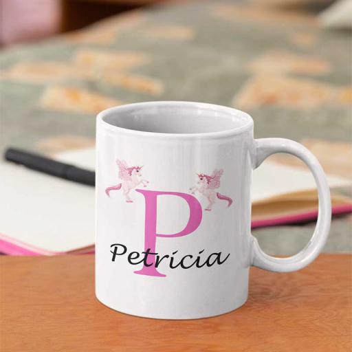 Personalised Unicorn Mug For Her- Initial P & Name