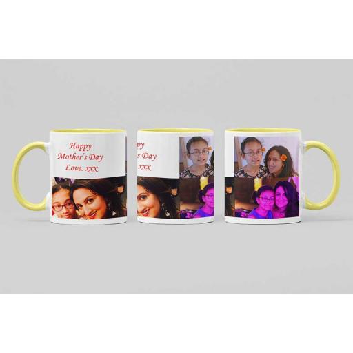 Personalised Yellow Coloured Inside Mug with 3 Photo Collage and Text