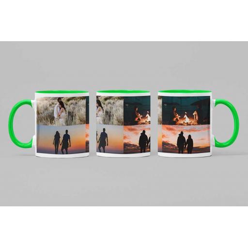 Personalised Green Coloured Inside Mug with 4 Photo Collage