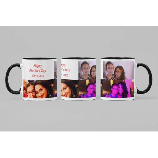 Personalised Black Coloured Inside Mug with 3 Photo Collage and Text