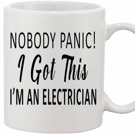 Personalised Nobody Panic. I am an Electrician Mug.jpg