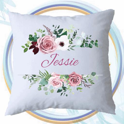 Personalised Cushion Cover with Winter Garland Design – Add Name