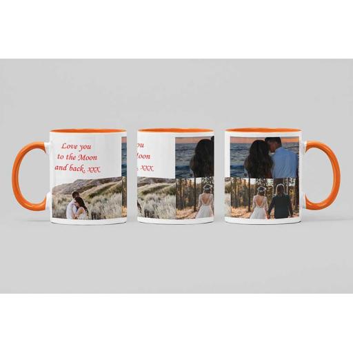 Personalised Orange Coloured Inside Mug with 3 Photo Collage and Text