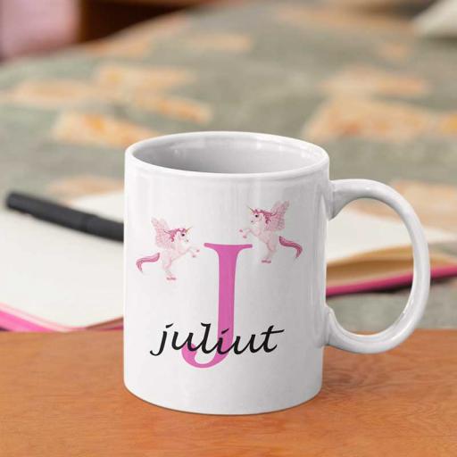 Personalised Unicorn Mug For Her- Initial J & Name