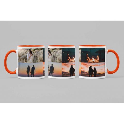 Personalised Orange Coloured Inside Mug with 4 Photo Collage