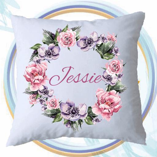 Personalised Cushion Cover with Summer Garland Design – Add Name