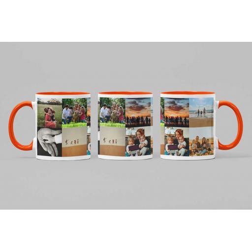 Personalised Orange Coloured Inside Mug with 8 Photo Collage