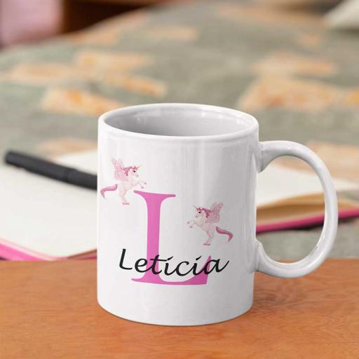 Personalised Unicorn Mug For Her- Initial L & Name