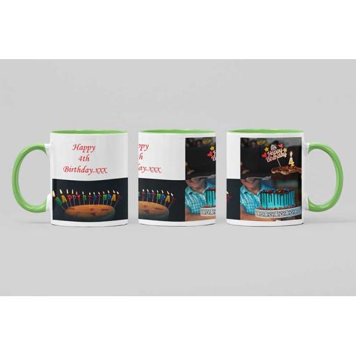 Personalised Green Coloured Inside Mug with 3 Photo Collage and Text