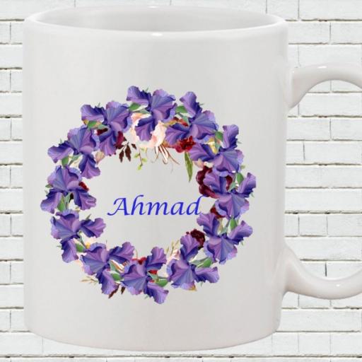 Personalised Floral Wreath Name Mug - Add Name