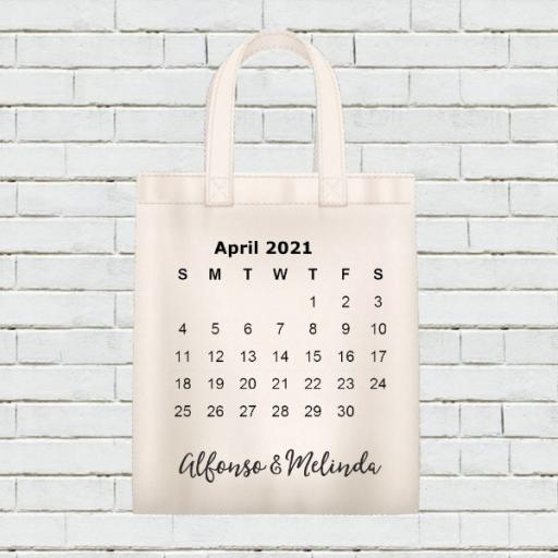 Personalised Calendar Tote Bag - April YEAR - Add Name / Text
