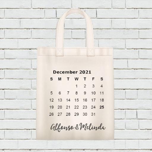 Personalised Calendar Tote Bag - December YEAR - Add Name / Text