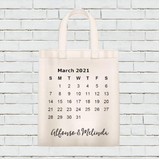 Personalised Calendar Tote Bag - March 2021 - Add Name / Text
