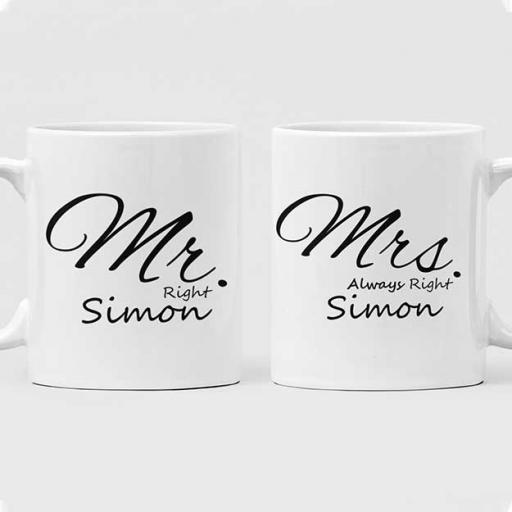 Mr Right &amp; Mrs Always Right Personalised Couple Mugs
